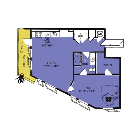 a floor plan of a bedroom floor plan with a bedroom and a living room